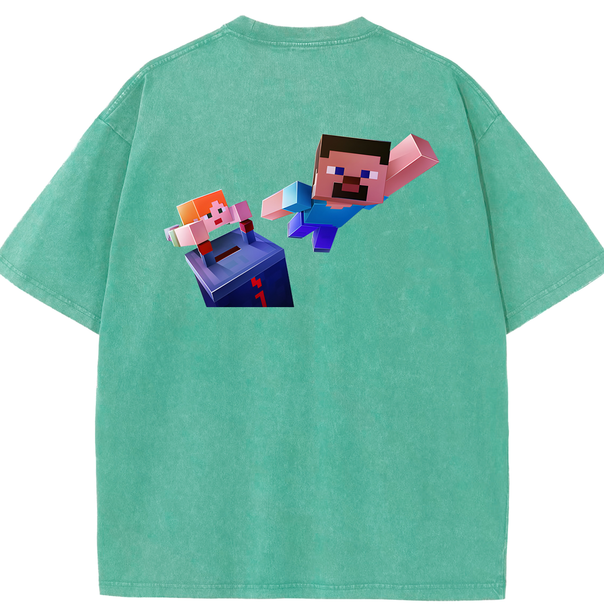 （画像用） マインクラフト ブロックの世界 Minecraft MC Block world 綿100% ヴィンテージ風 半袖Tシャツ（背面プリント）
